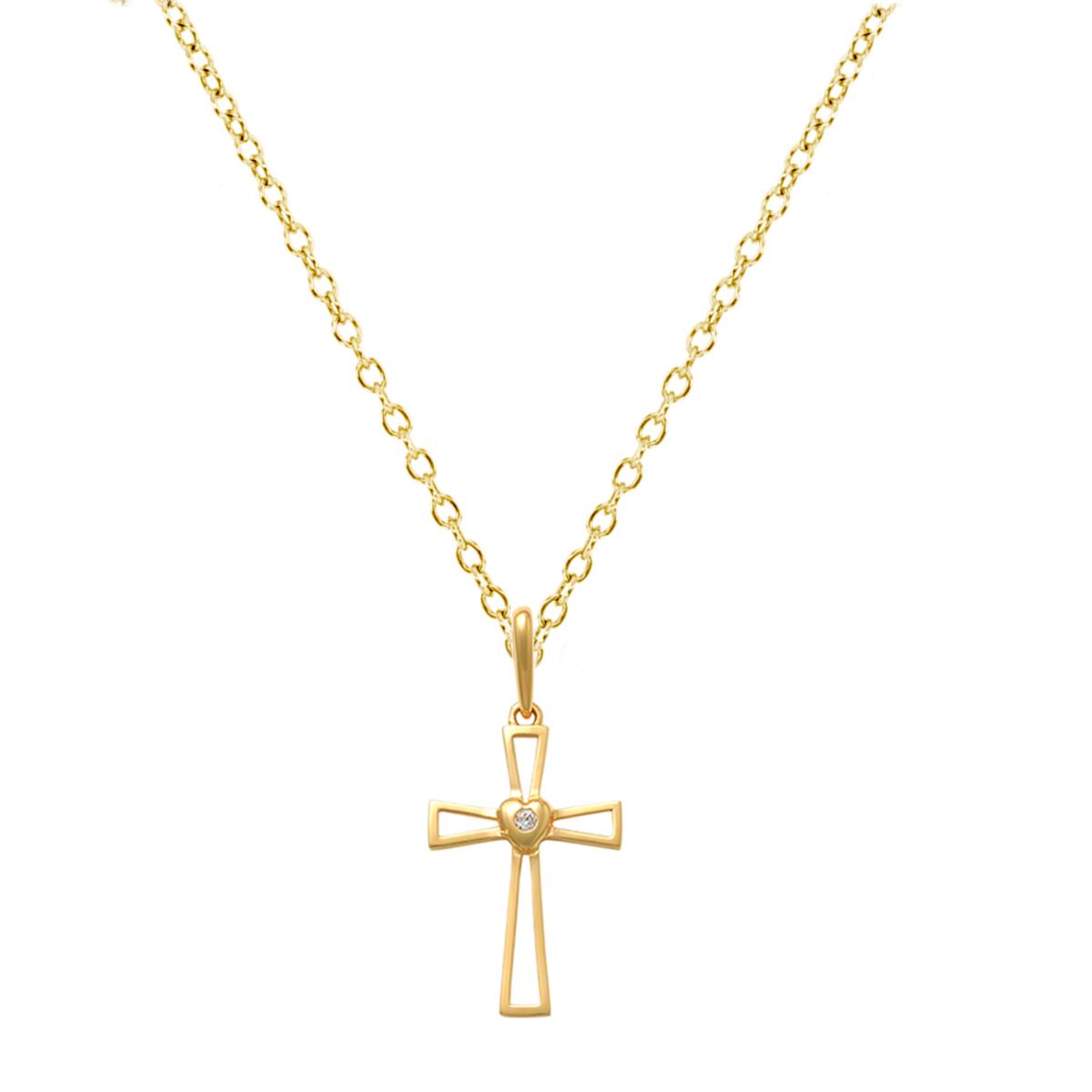 10K Yellow Gold Heart Cutout Cross 18" Necklace