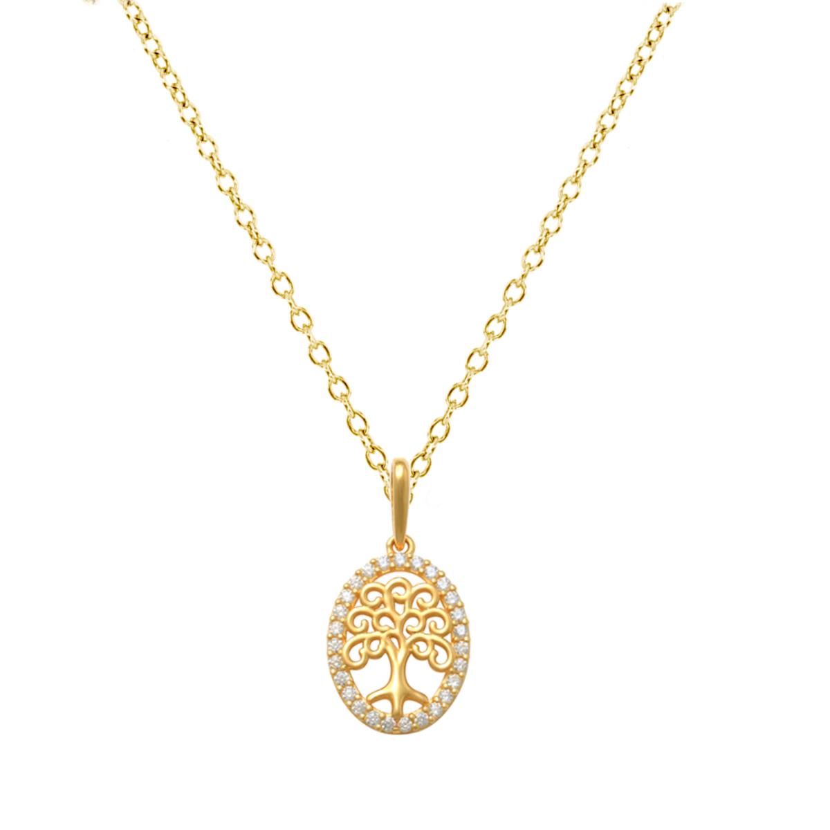 14K Yellow Gold Tree of Life White CZ 18" Necklace
