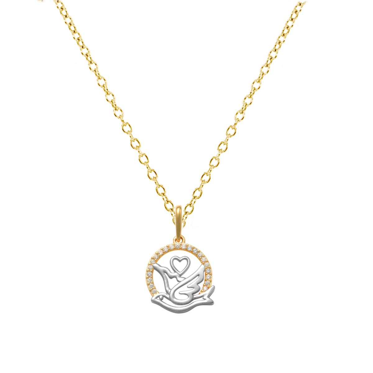 10K Yellow Gold  Peace Dove  White CZ 18" Necklace