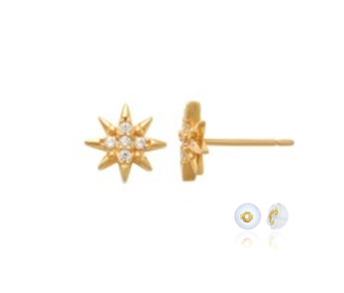 10K Yellow Gold Starburst 7.5mm Stud Earring with Silicone Back
