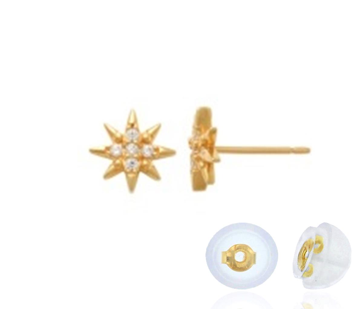 14K Yellow Gold Starburst 7.5mm Stud Earring with Silicone Back