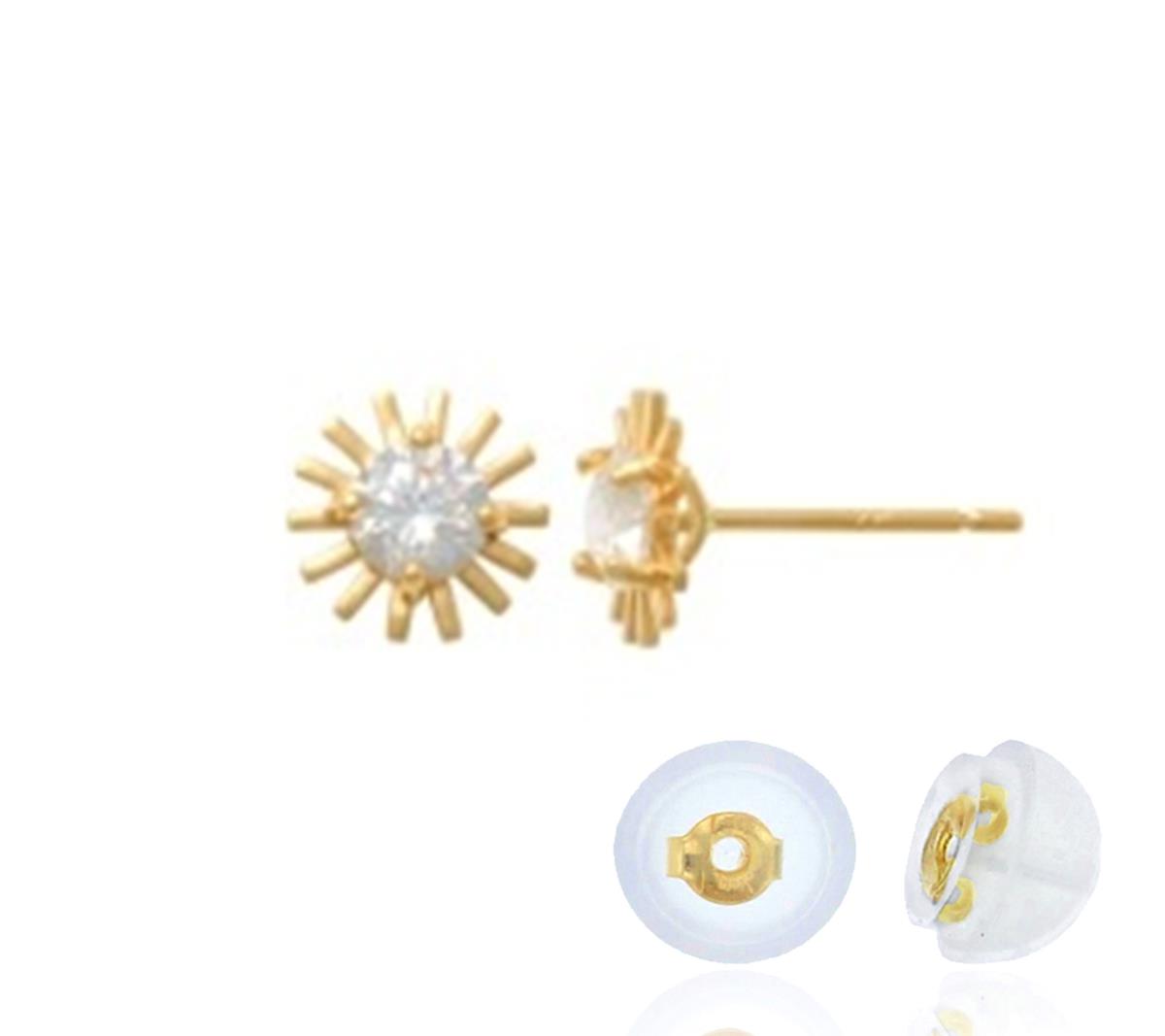 14K Yellow Gold 7mm Rd CZ Sun Stud Earring with Silicone Back