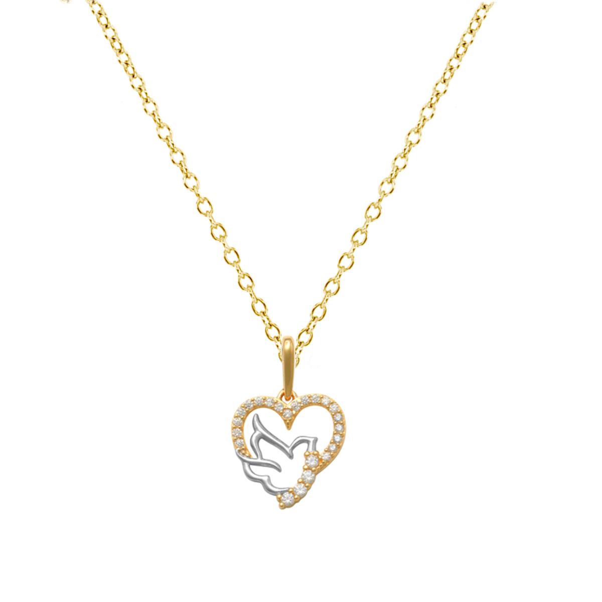 10K Yellow Gold Heart Dove White CZ  18" Necklace