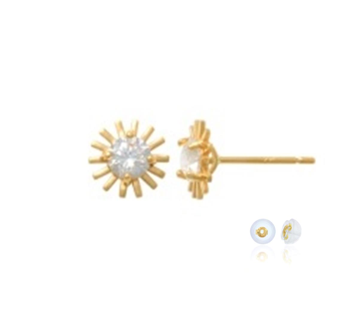 10K Yellow Gold 7mm Rd CZ Sun Stud Earring with Silicone Back