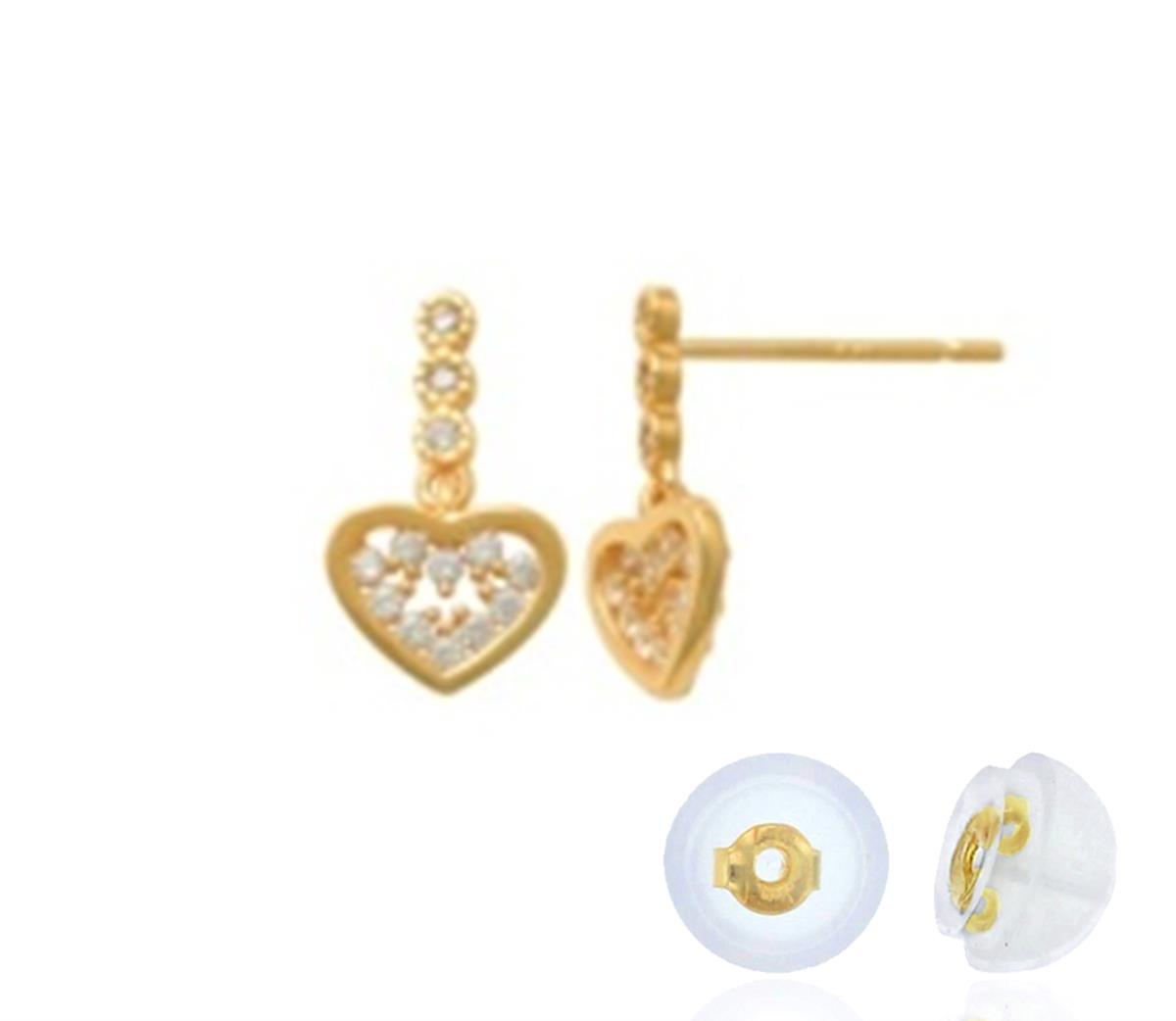 14K Yellow Gold Dangling 11x6.5mm Heart Earring with Silicone Back