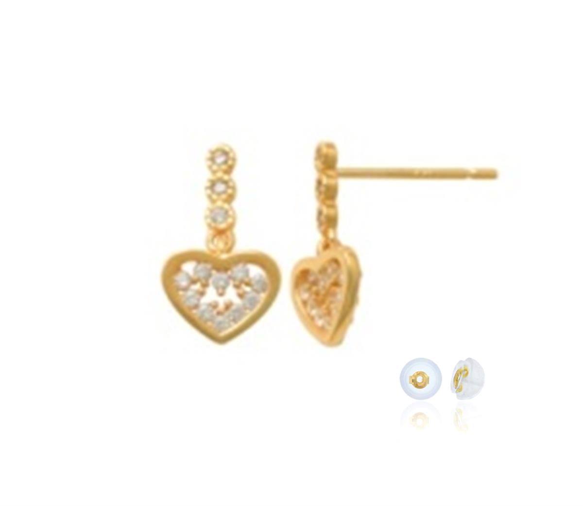 10K Yellow Gold Dangling 11x6.5mm Heart Earring with Silicone Back