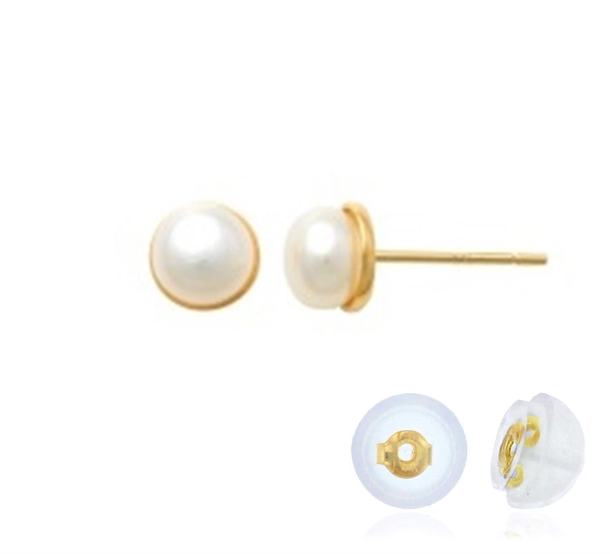 10K Yellow Gold 6mm Button FWP Stud Earring with Silicone Back