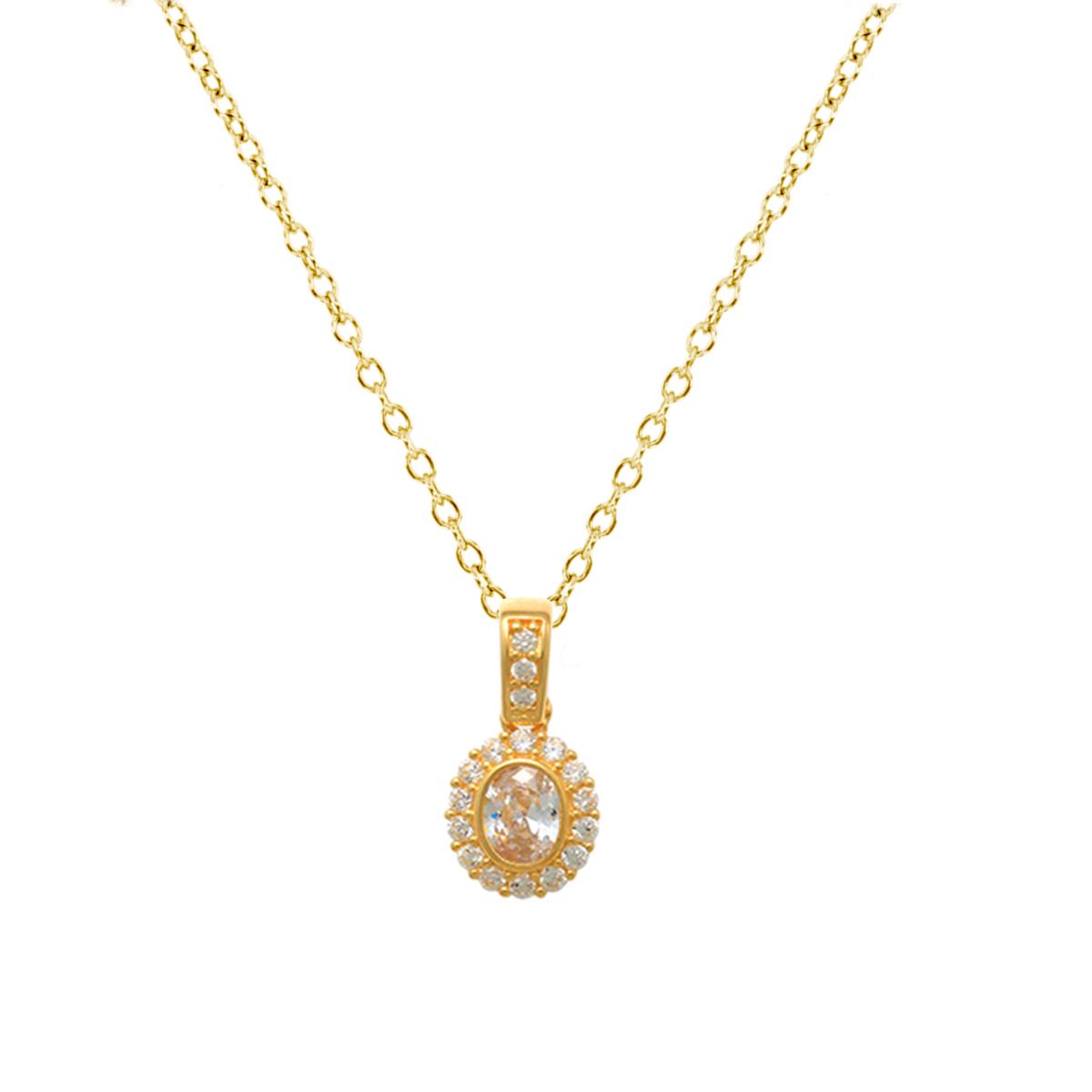 10K Yellow Gold  4x3mm White CZ Halo 18" Necklace