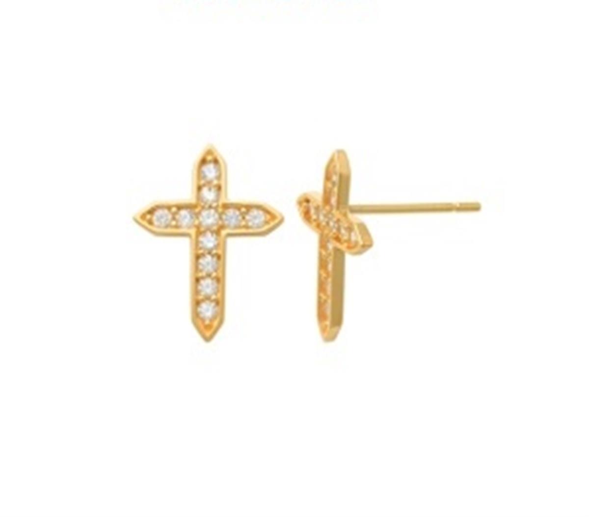 14K Yellow Gold Cross 13x10mm Stud Earring with Silicone Back