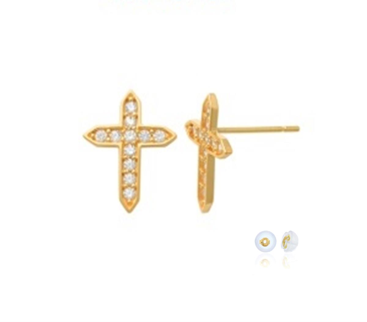 10K Yellow Gold Cross 13x10mm Stud Earring with Silicone Back