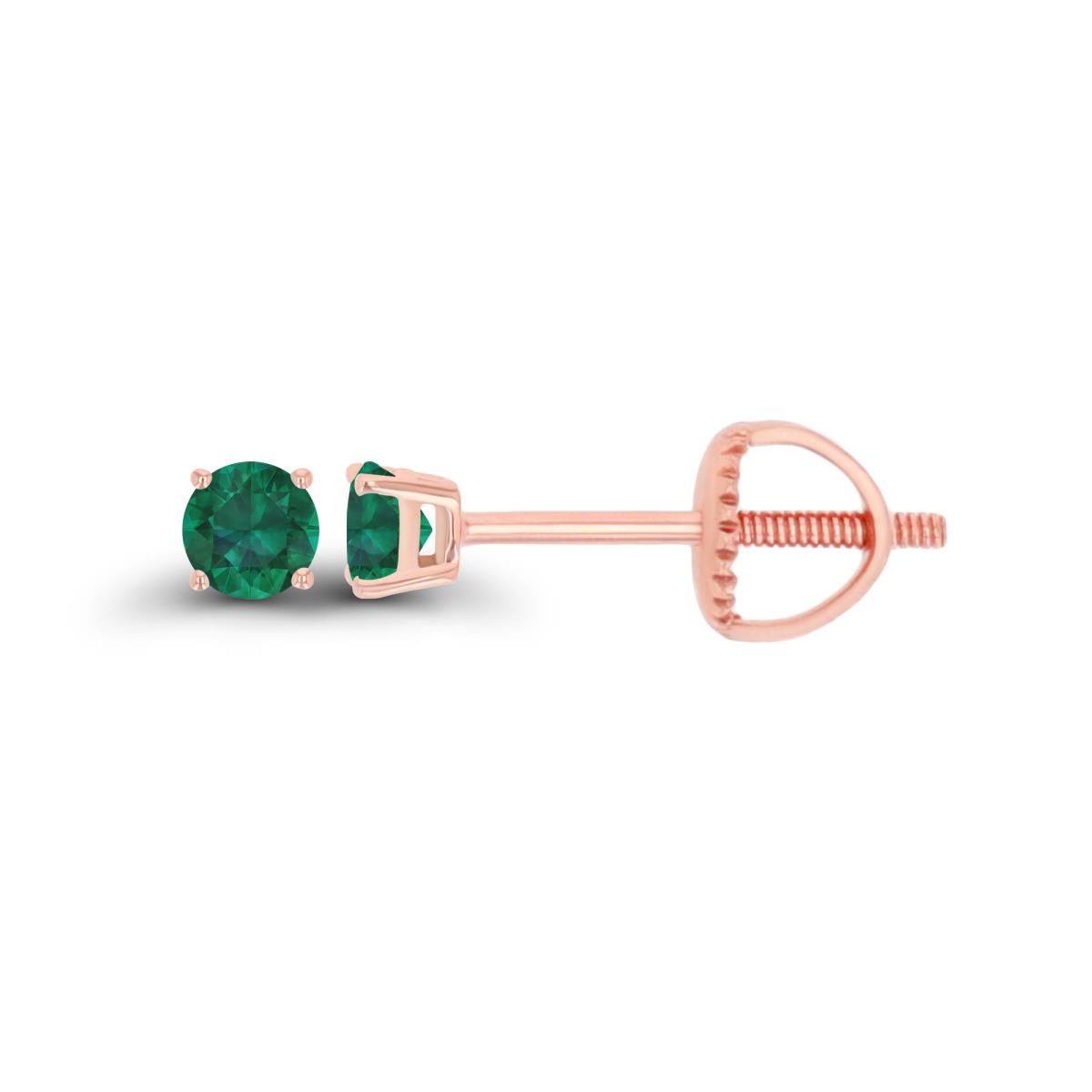 14K Rose Gold 3mm Rd Created Emerald Stud Screwback Earring