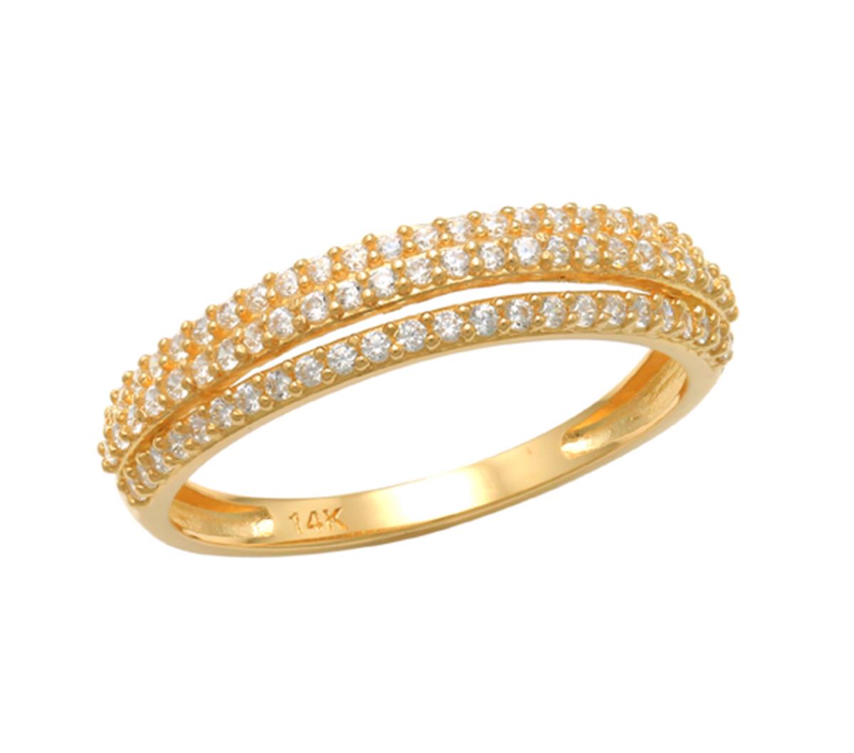 14K Yellow Gold Fashion 3 Row White CZ Ring
