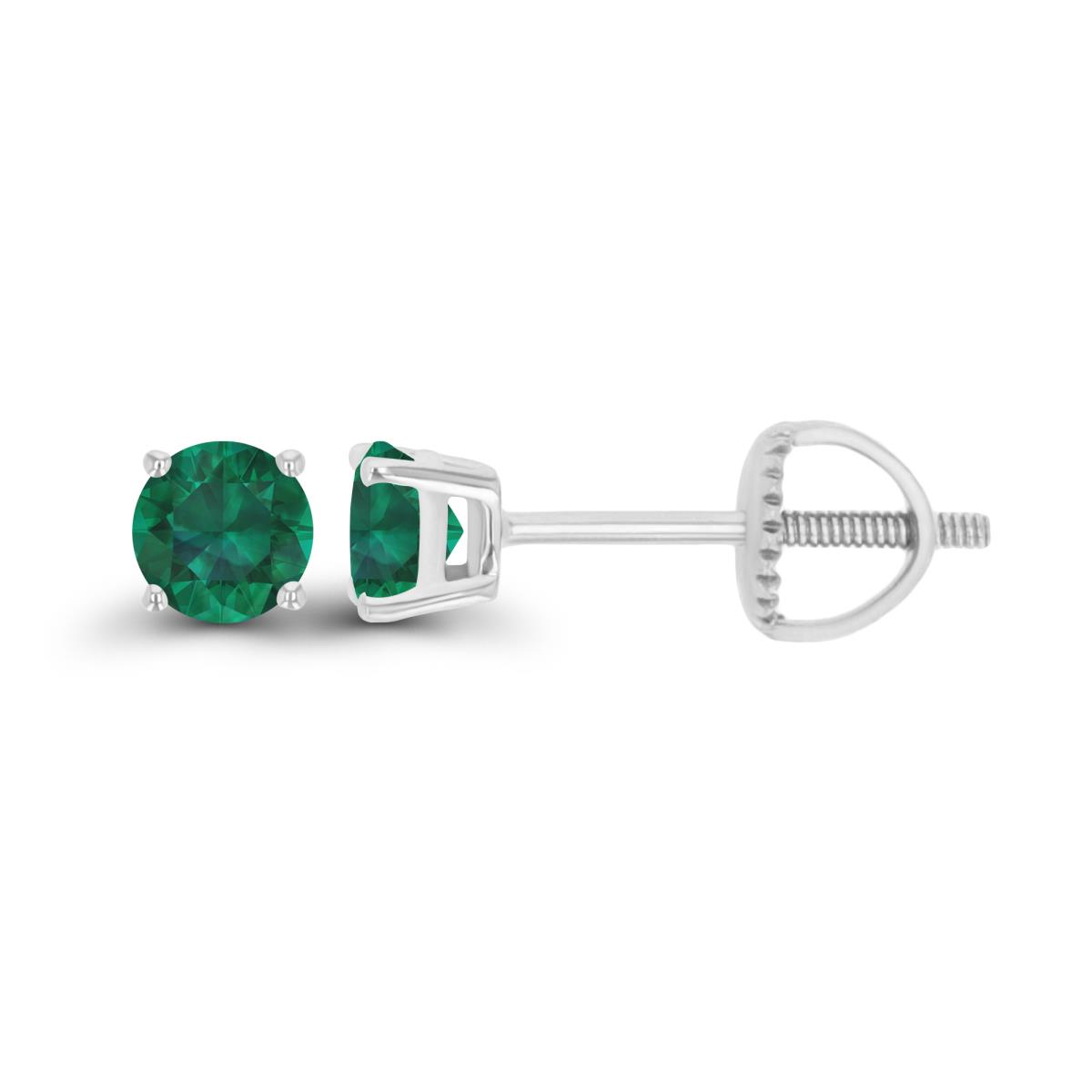 10K White Gold 4mm Rd Created Emerald Stud Screwback Earring
