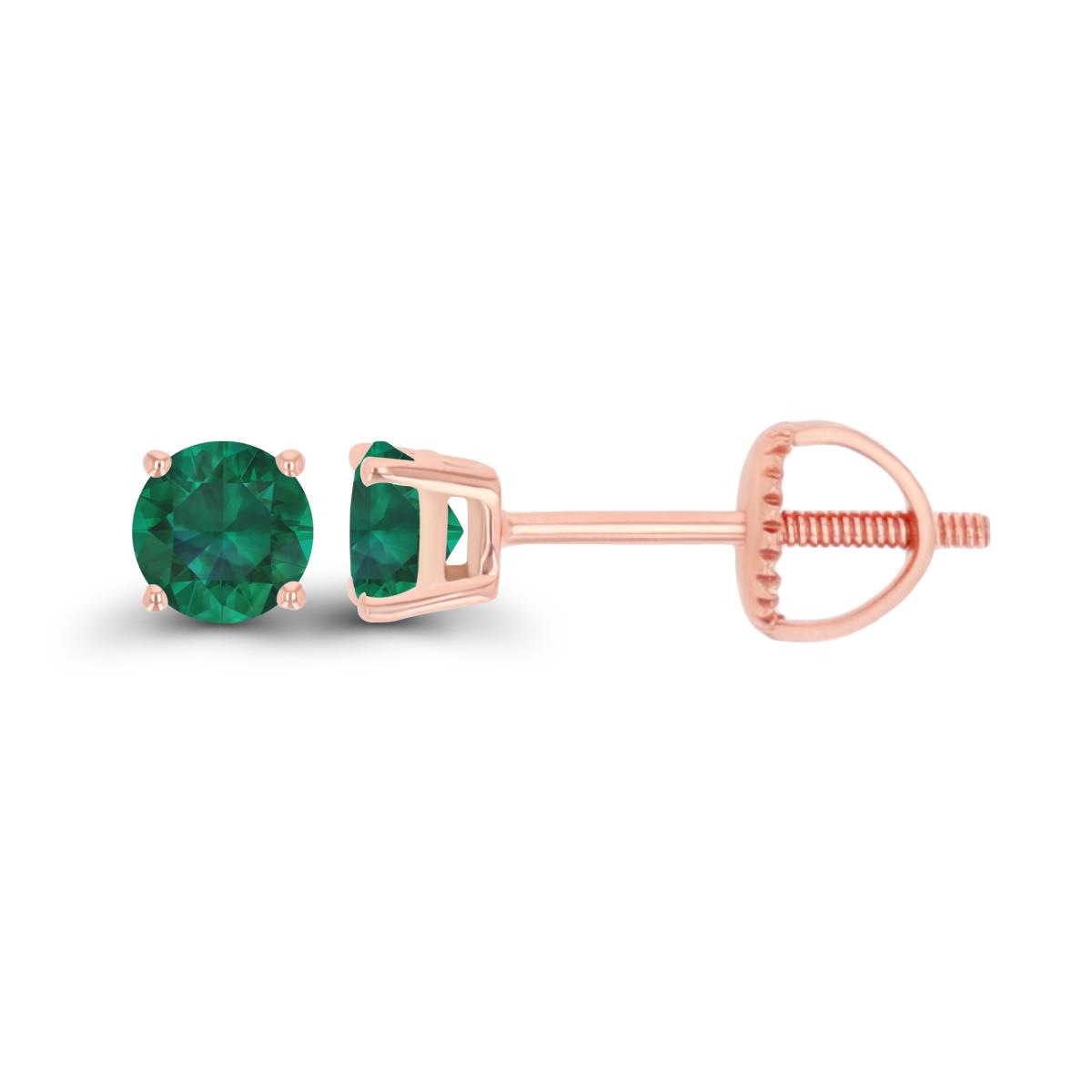 10K Rose Gold 4mm Rd Created Emerald Stud Screwback Earring