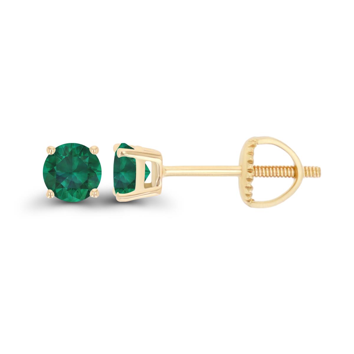 10K Yellow Gold 4mm Rd Created Emerald Stud Screwback Earring
