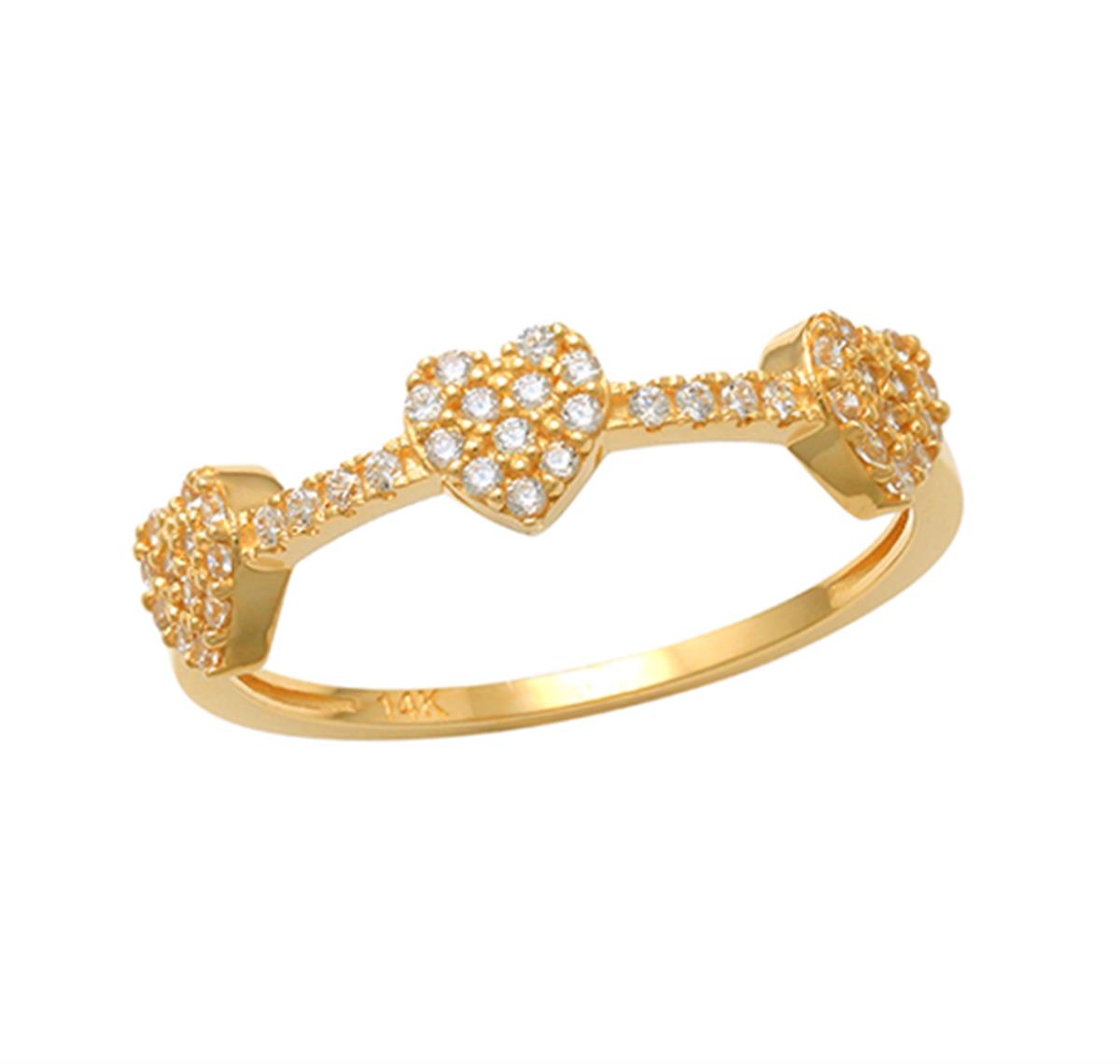 10K Yellow Gold  Heart Station Pave Fashion  Ring