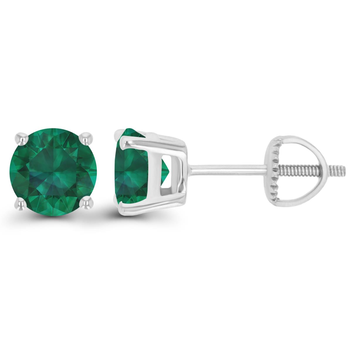 Sterling Silver Rhodium 6mm Rd Created Emerald Stud Screwback Earring