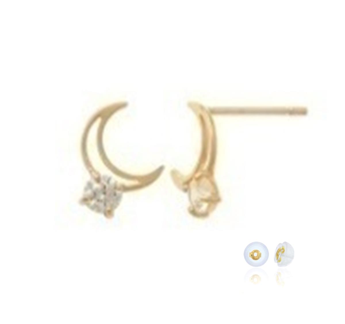 10K Yellow Gold Moon Solitare White CZ 7.5x7mm Stud Earring