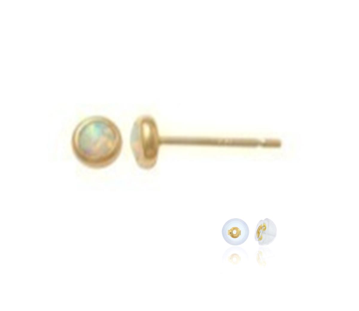 10K Yellow Gold Stud Solitare Bezel Opal  Earring Silicone Back