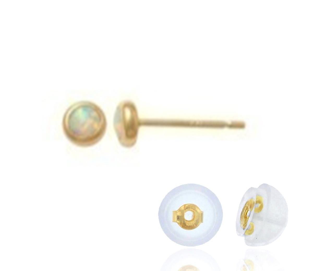 14K Yellow Gold Stud Solitare Bezel Opal  Earring with Silicone Back