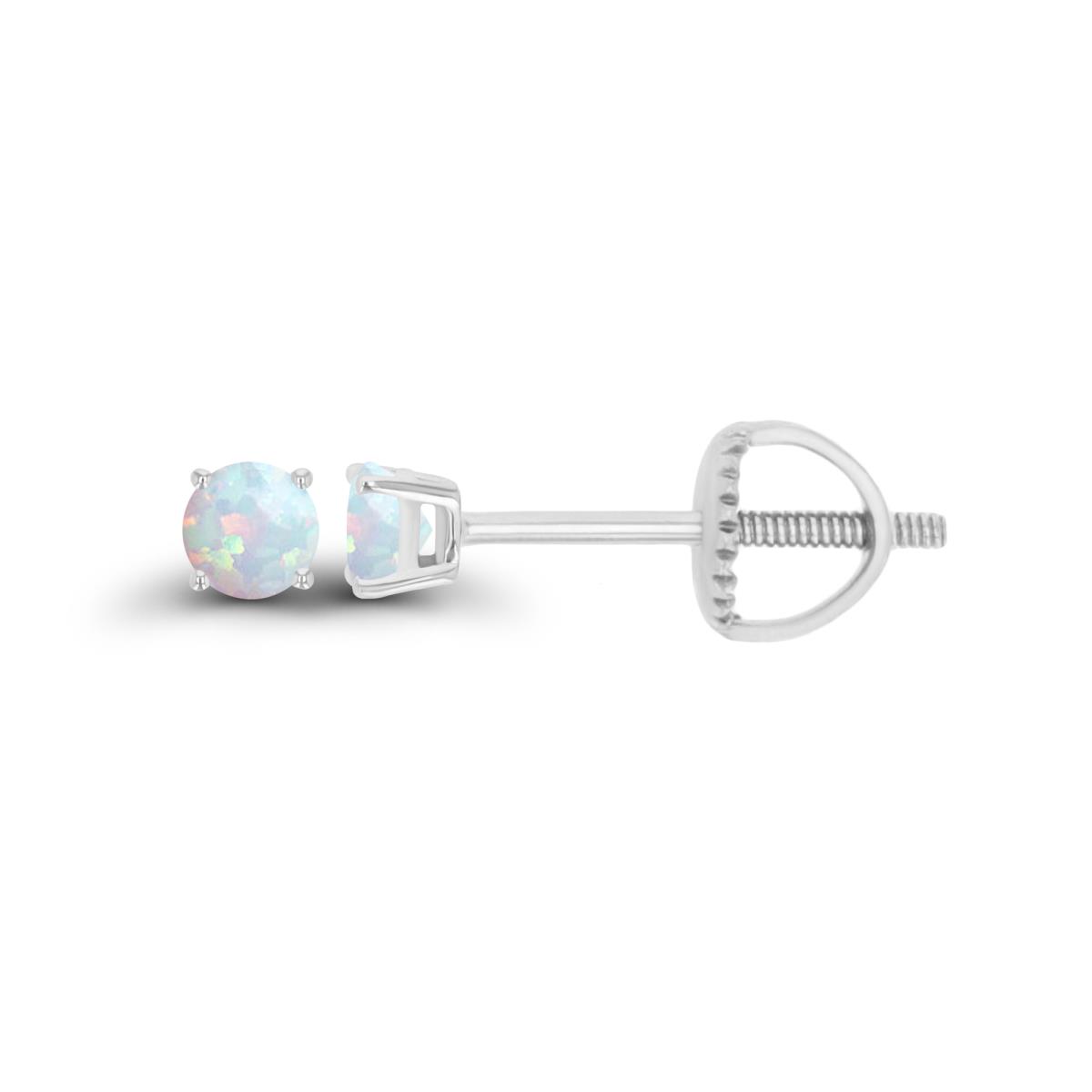 Sterling Silver Rhodium 3mm Rd Created Opal Stud Screwback Earring