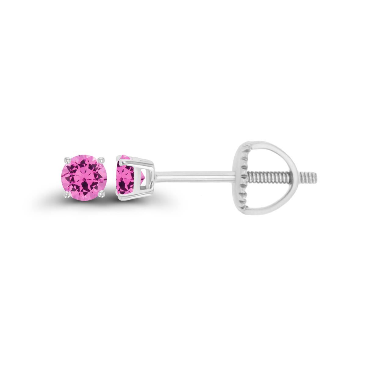 Sterling Silver Rhodium 3mm Rd Created Pink Sapphire Stud Screwback Earring