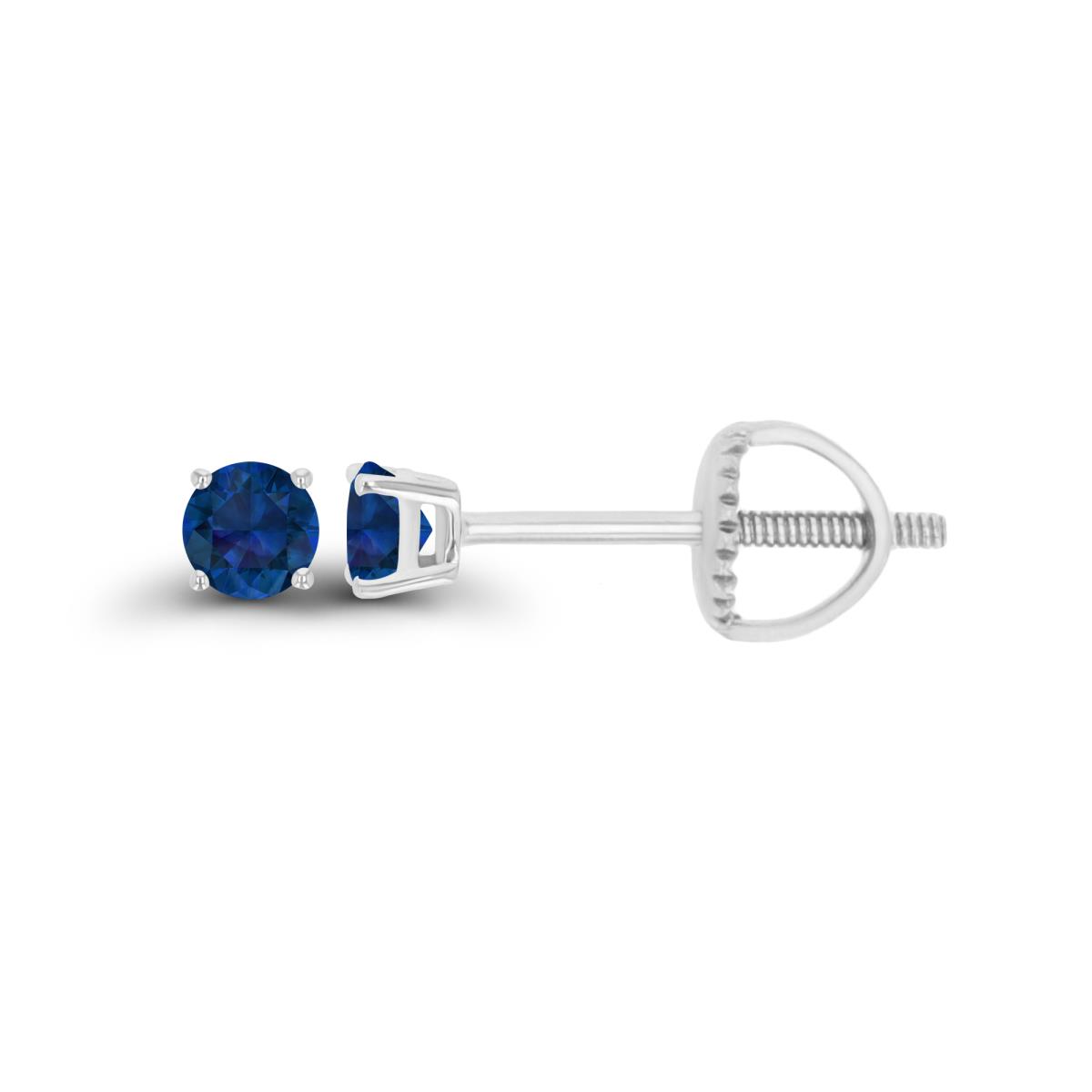 Sterling Silver Rhodium 3mm Rd Created Blue Sapphire Stud Screwback Earring