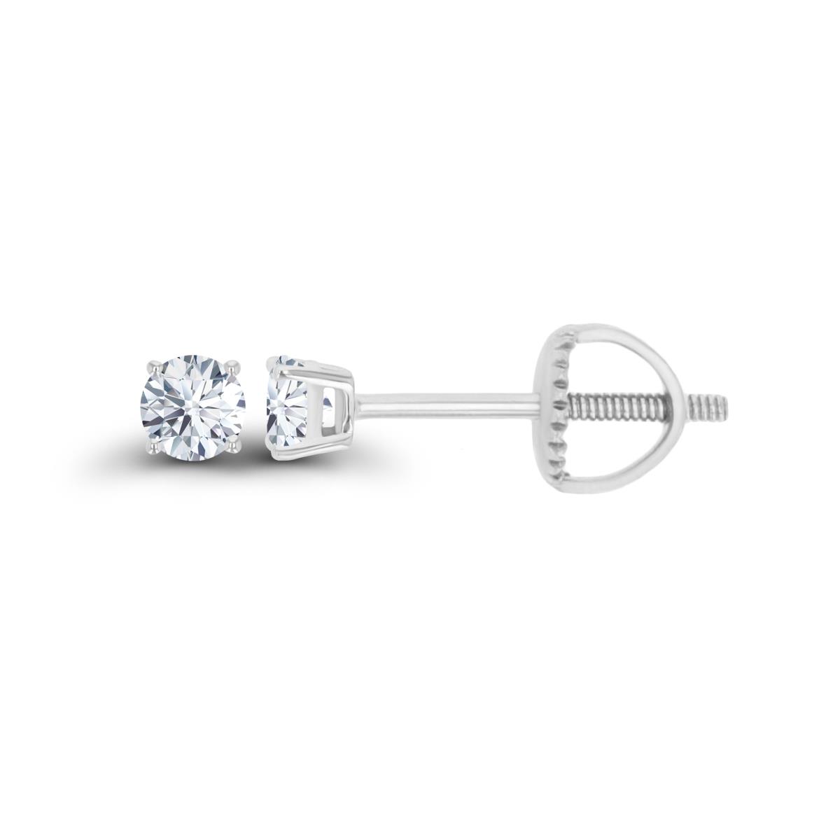 Sterling Silver Rhodium 3mm Rd Created White Sapphire Stud Screwback Earring