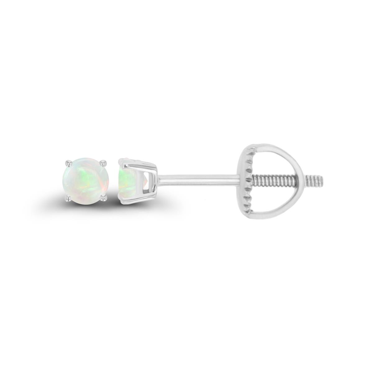 Sterling Silver Rhodium 3mm Rd Opal Stud Screwback Earring