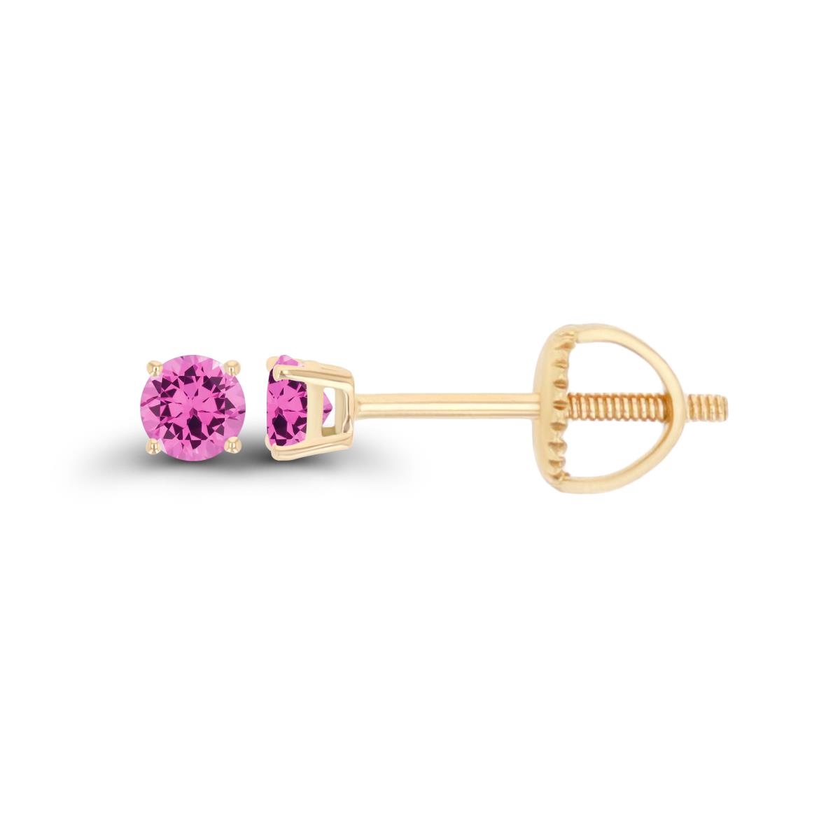 Sterling Silver Yellow 3mm Rd Created Pink Sapphire Stud Screwback Earring
