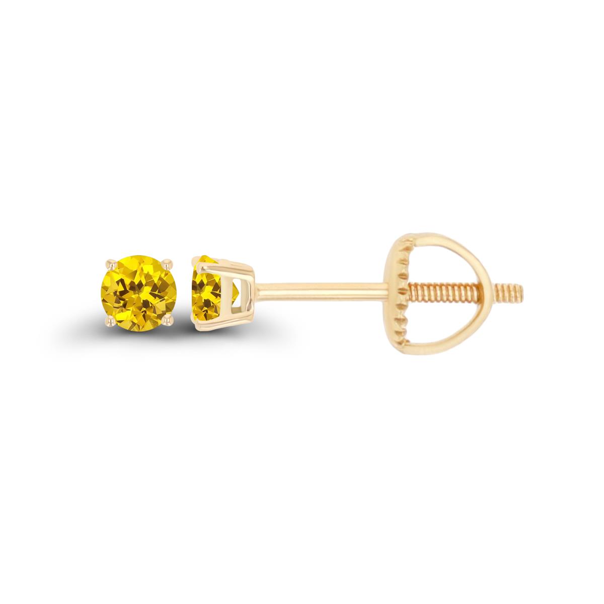Sterling Silver Yellow 3mm Rd Created Yellow Sapphire Stud Screwback Earring