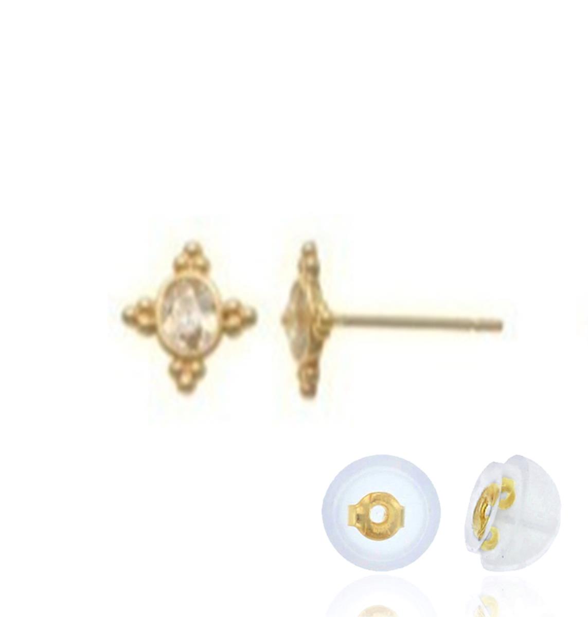 14K Yellow Gold Vintage Bezel 8.5X7 White CZ Stud Earring with Silicone Back