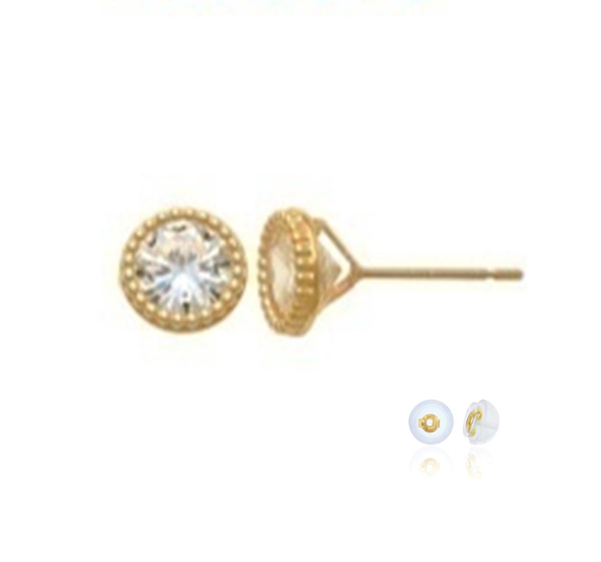 10K Yellow Gold  6.8mm White CZ Bezel Solitare Stud Earring with Silicone Back