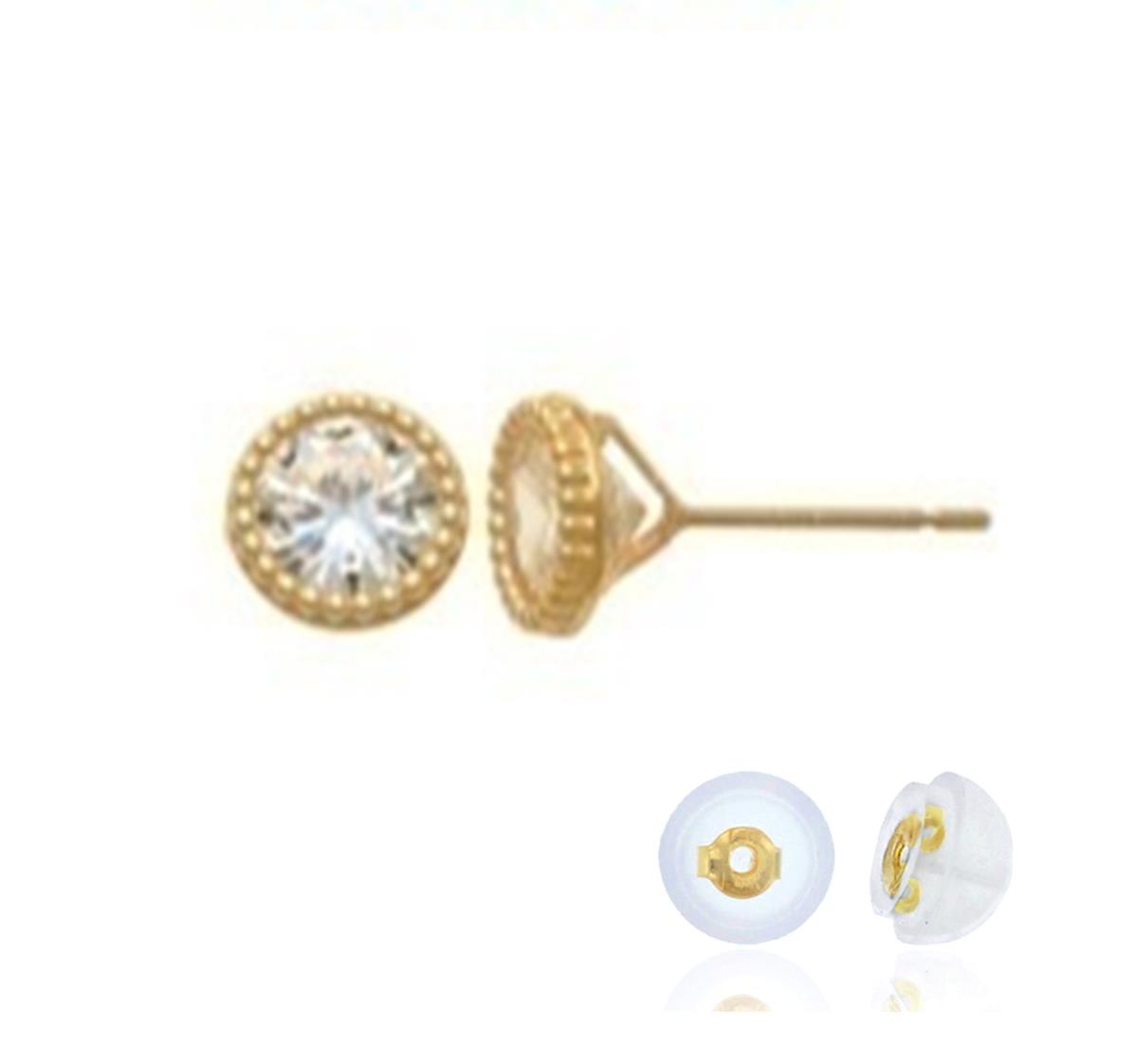 14K Yellow Gold  6.8mm White CZ Bezel Solitare Stud Earring with Silicone Back