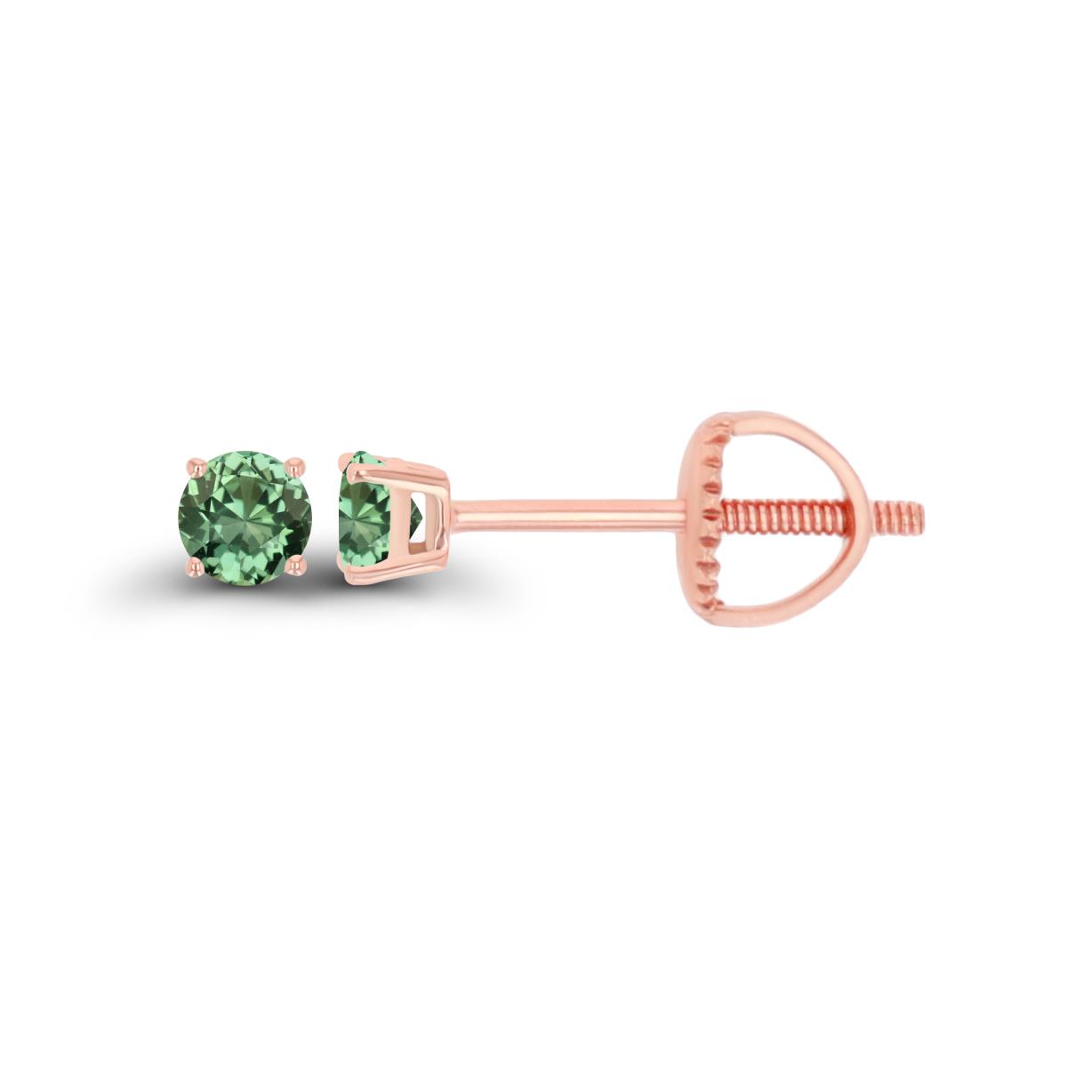 14K Rose Gold 3mm Rd Created Green Sapphire Stud Screwback Earring
