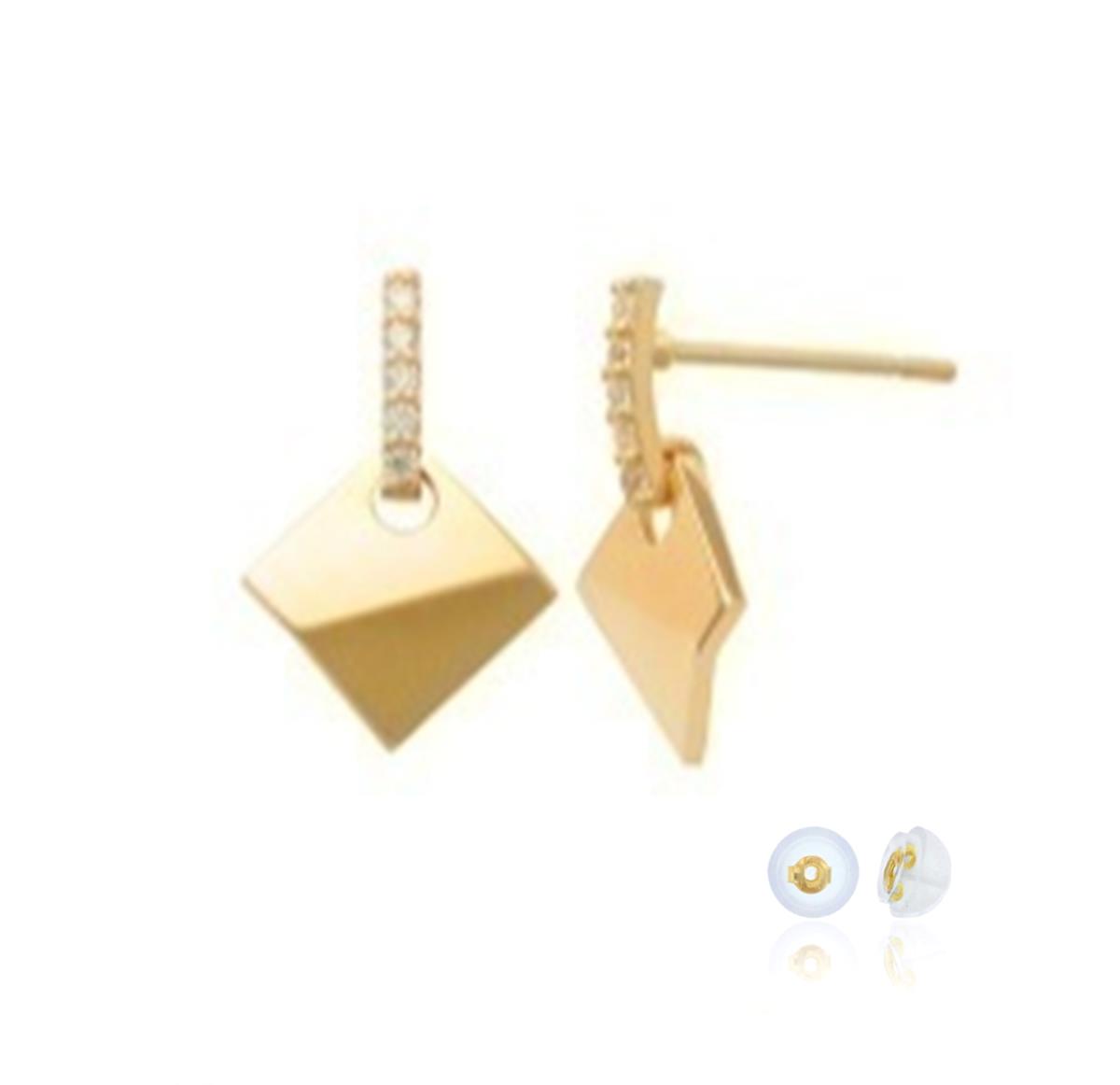10K Yellow Gold Dangling Pave White CZ Stud Earring with Silicone Back