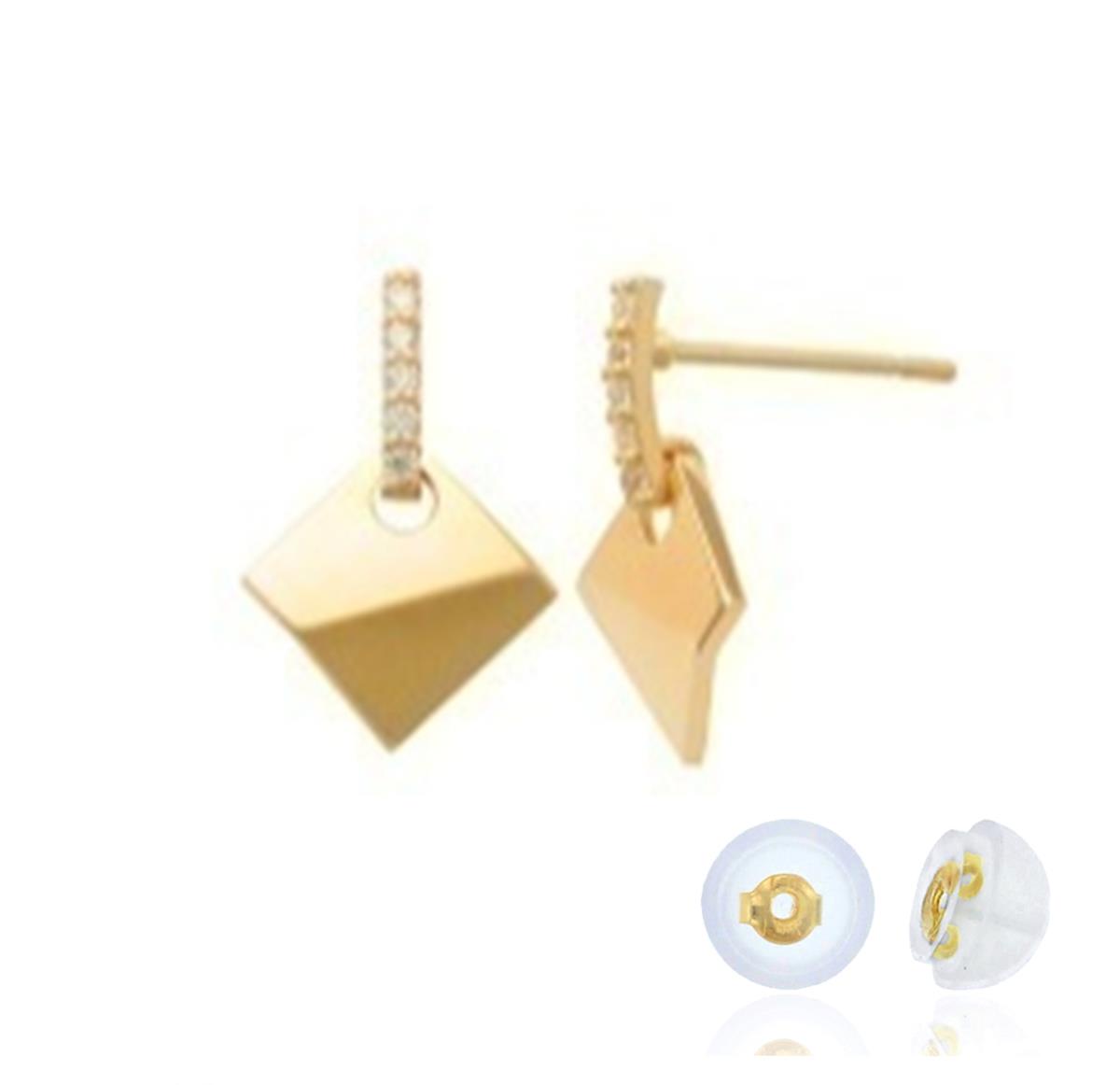 14K Yellow Gold Dangling Pave White CZ Stud Earring with Silicone Back