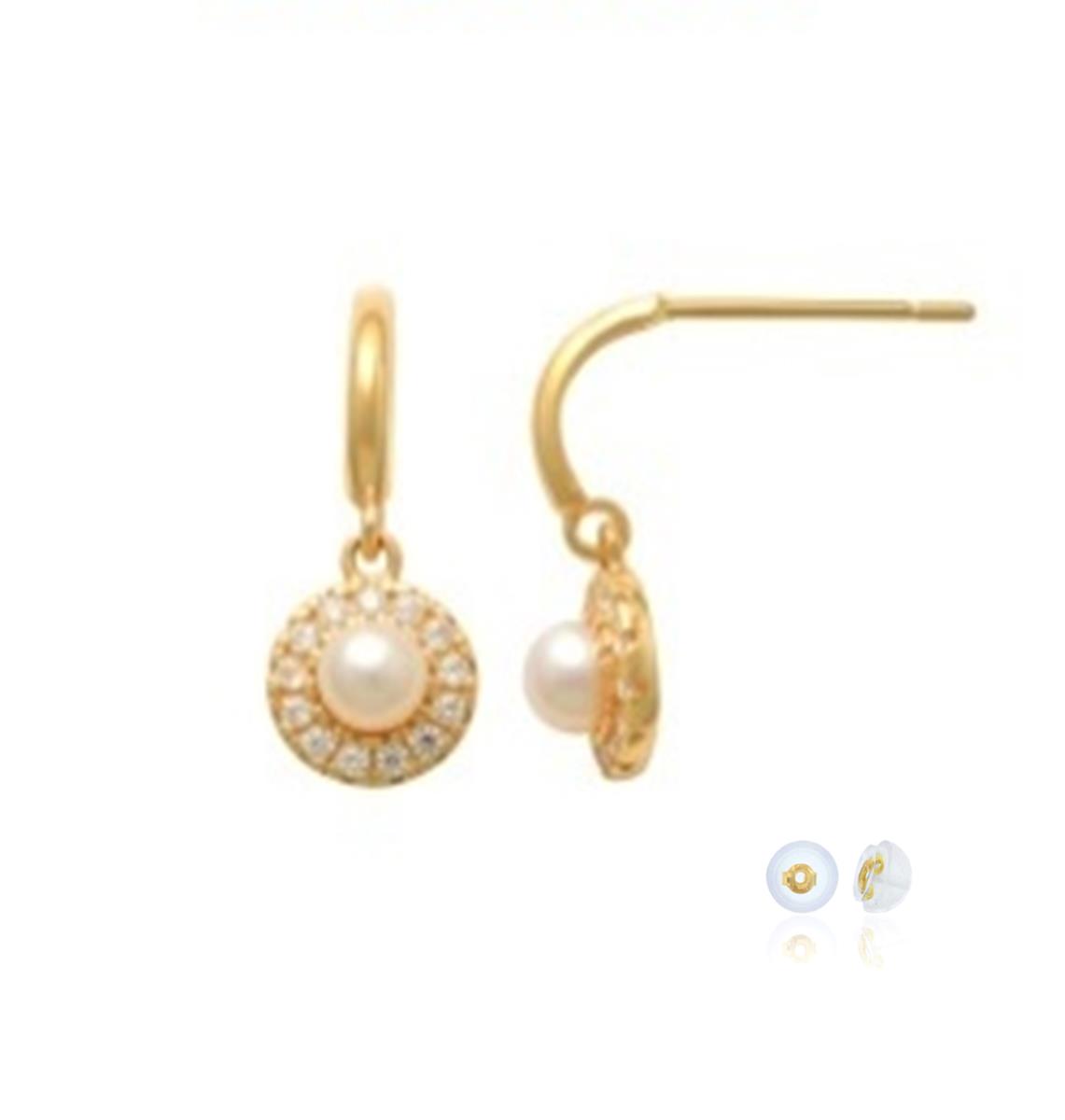 10K Yellow Gold Rd Pearl & White CZ Dangling Earring
