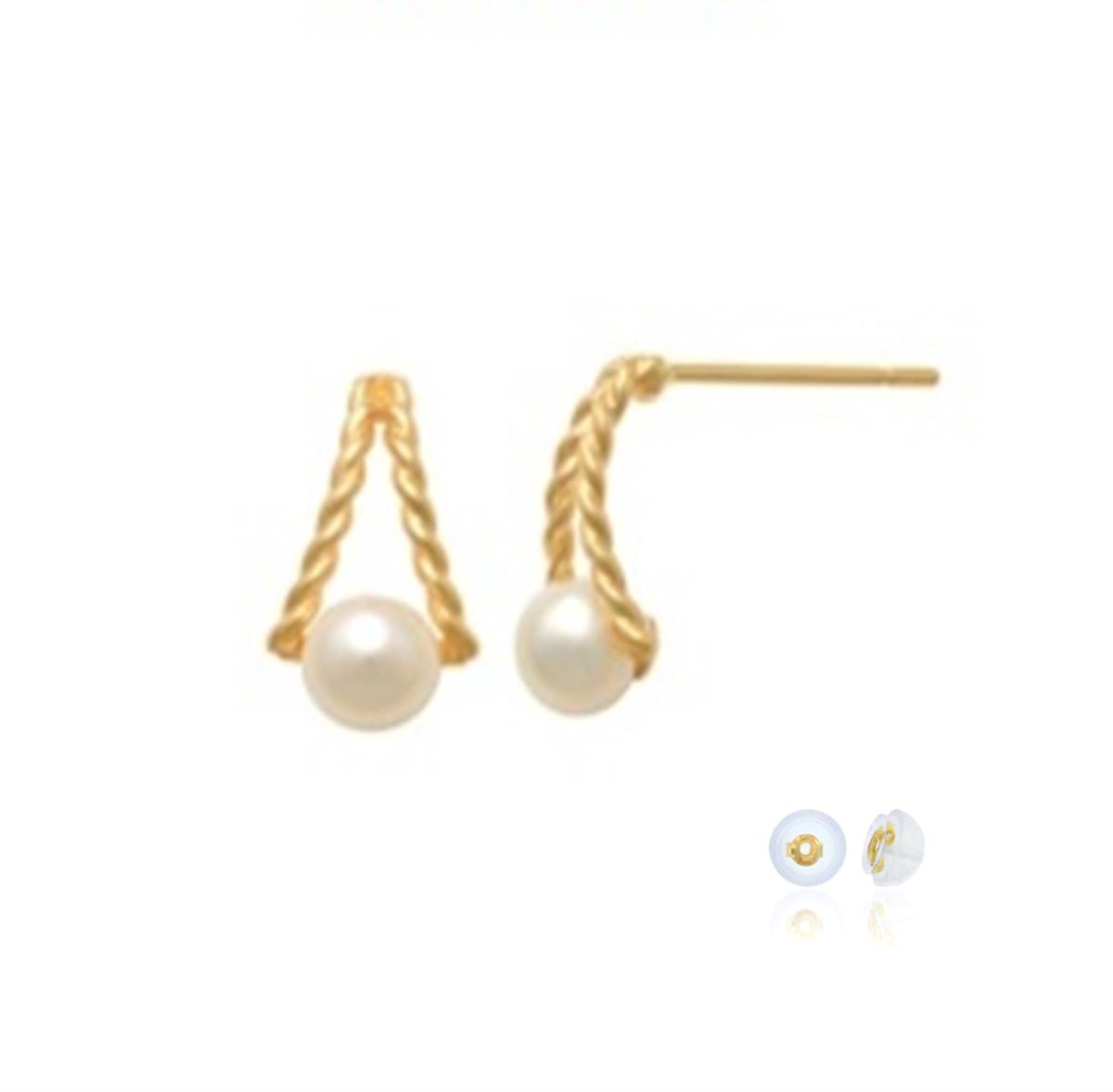 10K Yellow Gold Pearl 11x5mm Twisted Stud Earring with Solicone Back