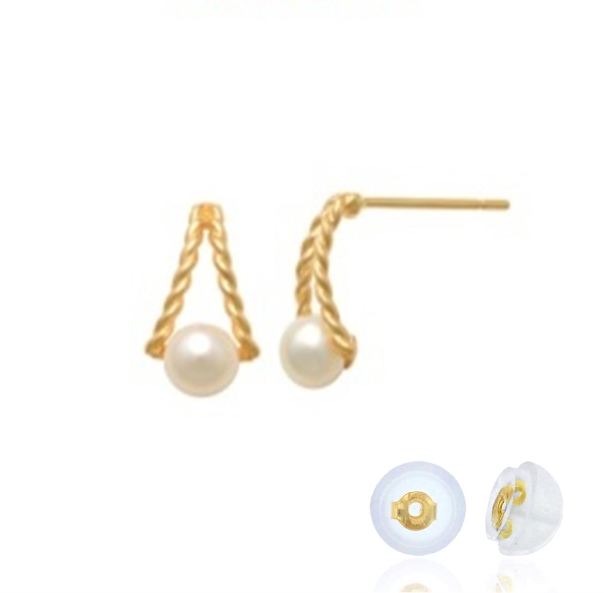 14K Yellow Gold Pearl 11x5mm Twisted Stud Earring with Solicone Back