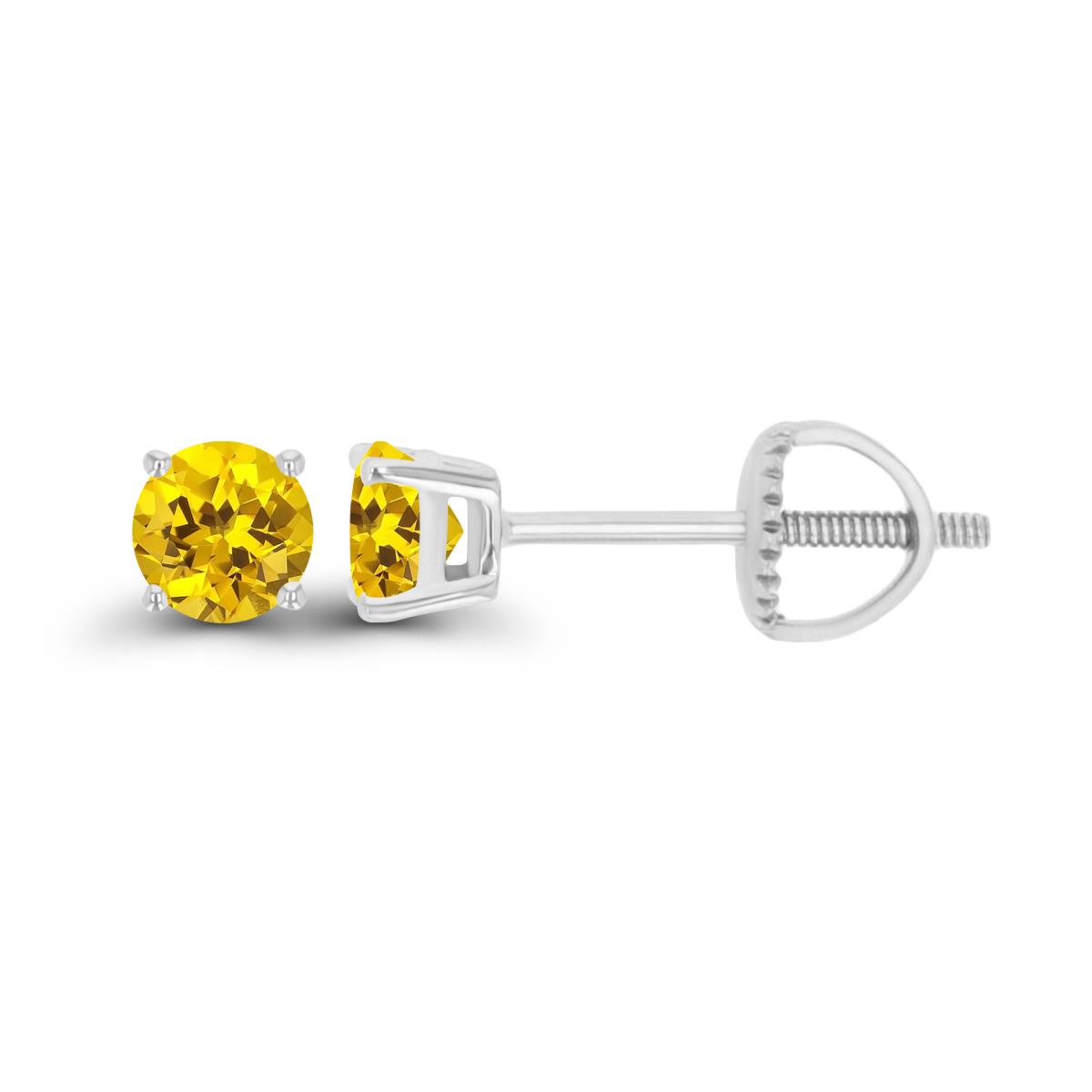 Sterling Silver Rhodium 4mm Rd Created Yellow Sapphire Stud Screwback Earring