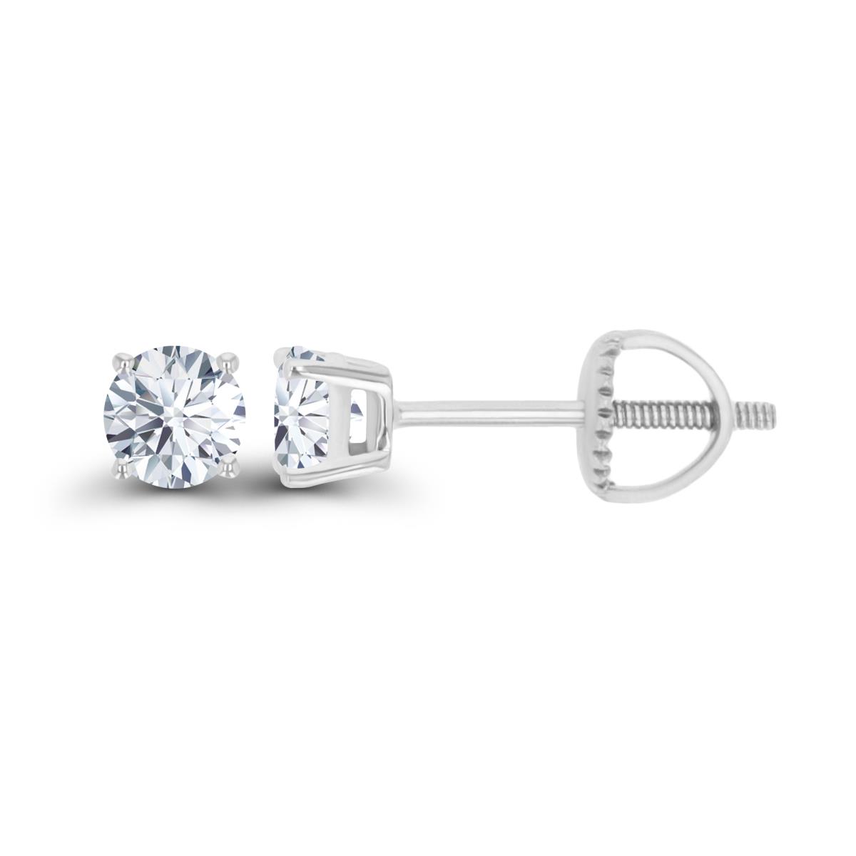 Sterling Silver Rhodium 4mm Rd Created White Sapphire Stud Screwback Earring