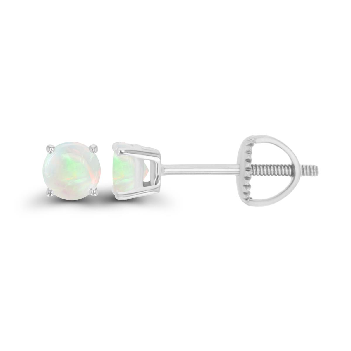Sterling Silver Rhodium 4mm Rd Opal Stud Screwback Earring
