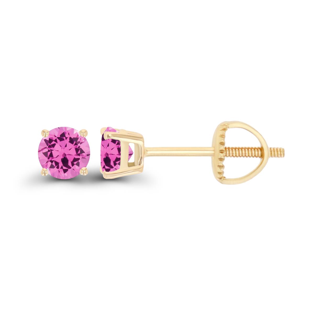 Sterling Silver Yellow 4mm Rd Created Pink Sapphire Stud Screwback Earring