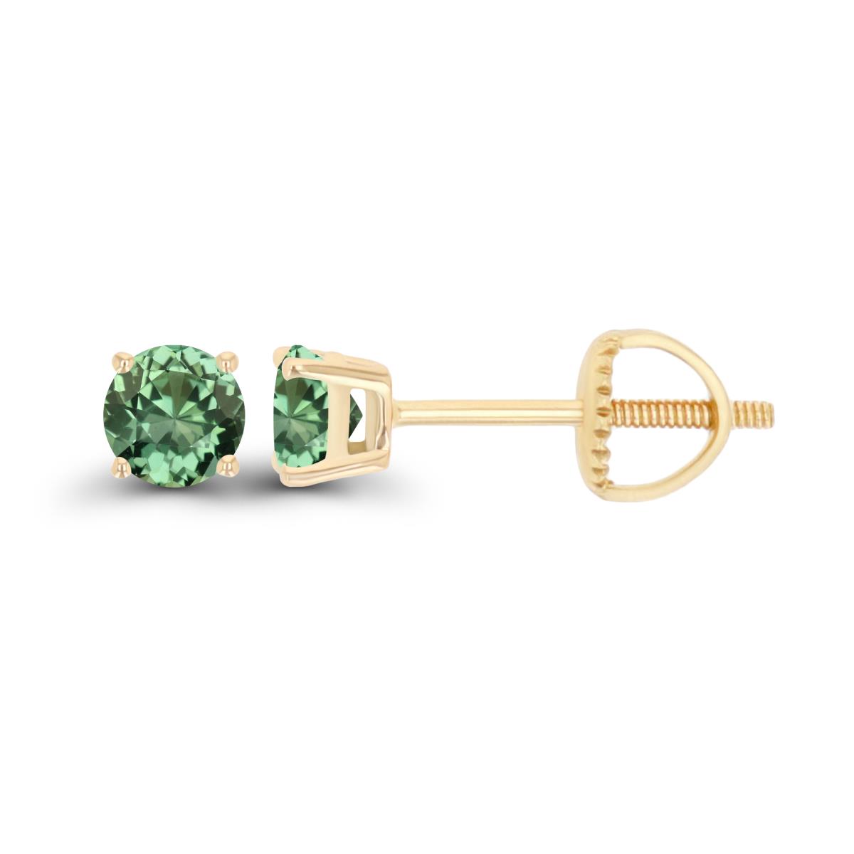 Sterling Silver Yellow 4mm Rd Created Green Sapphire Stud Screwback Earring