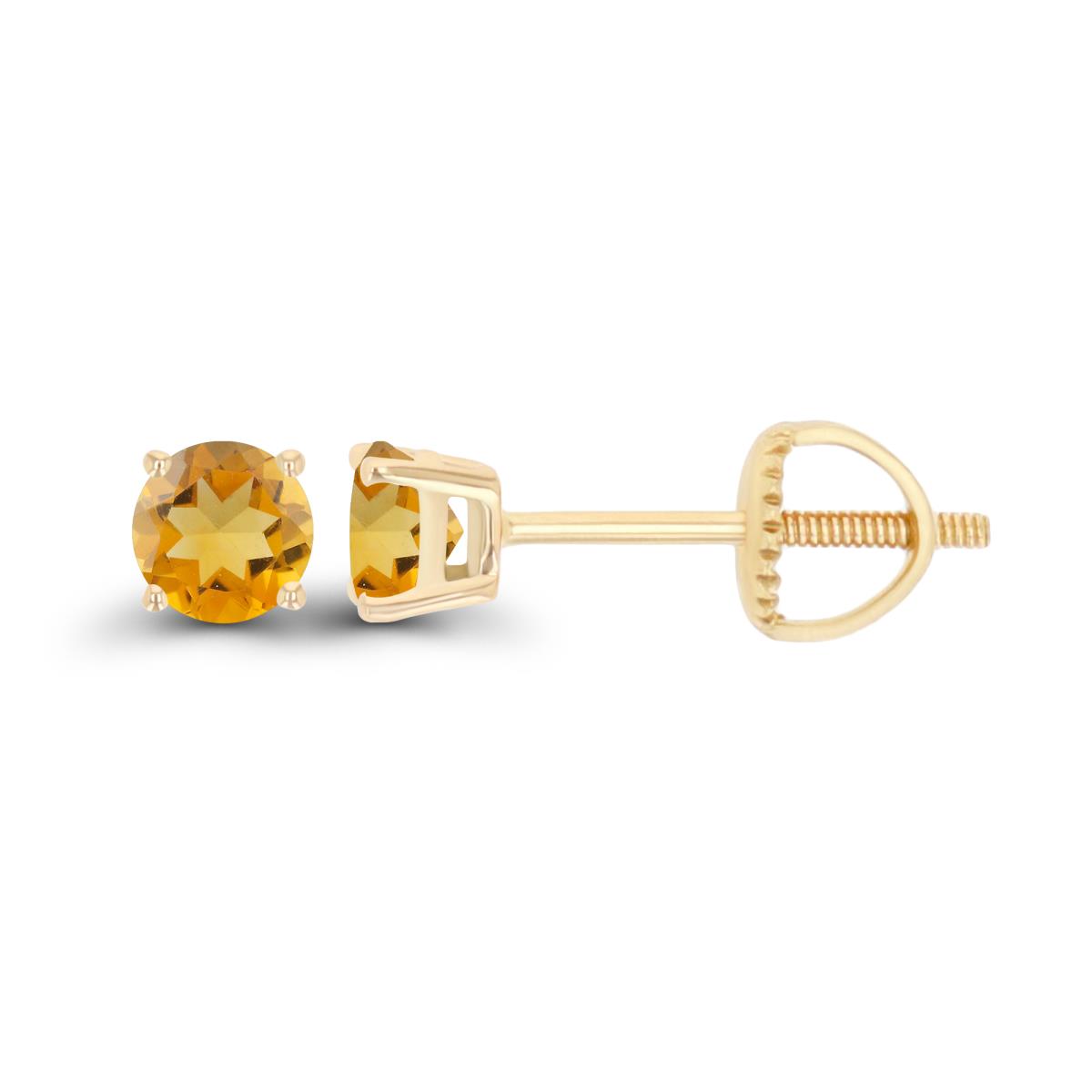 Sterling Silver Yellow 4mm Rd Citrine Stud Screwback Earring