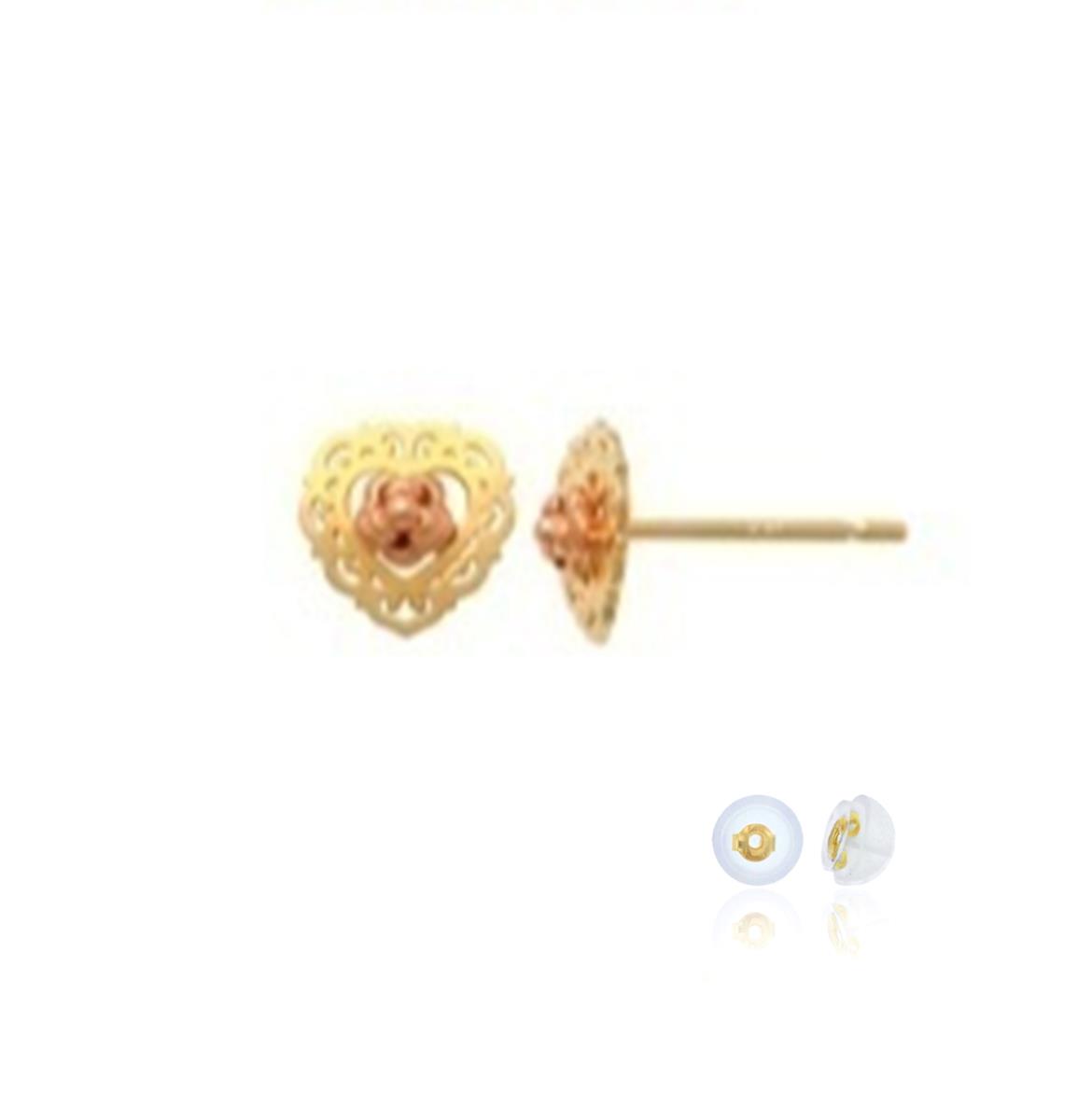 10K Yellow & Rose Gold Heart 6mm Stud Earring with Silicone Back