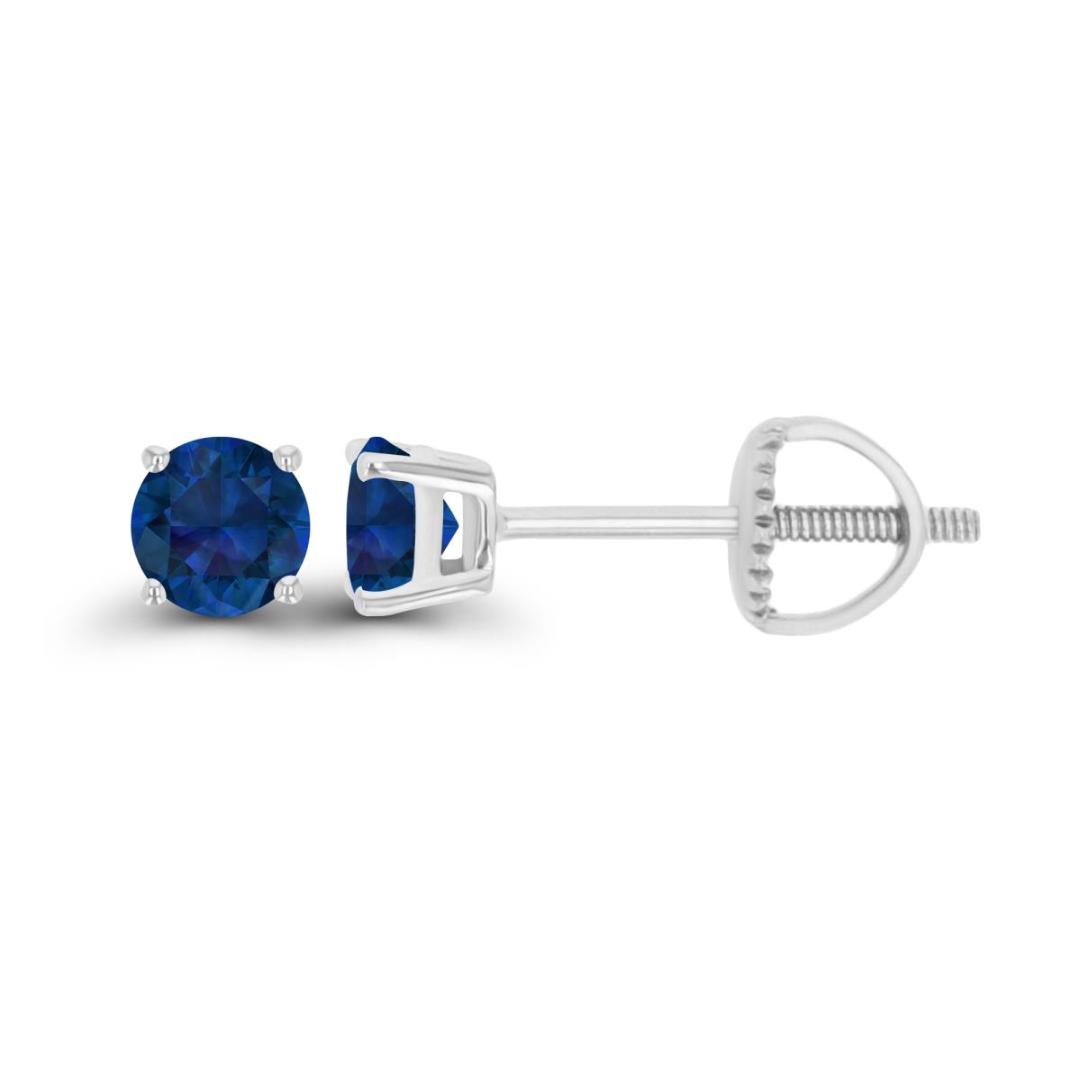 Sterling Silver Rhodium 4mm Rd Created Blue Sapphire Stud Screwback Earring
