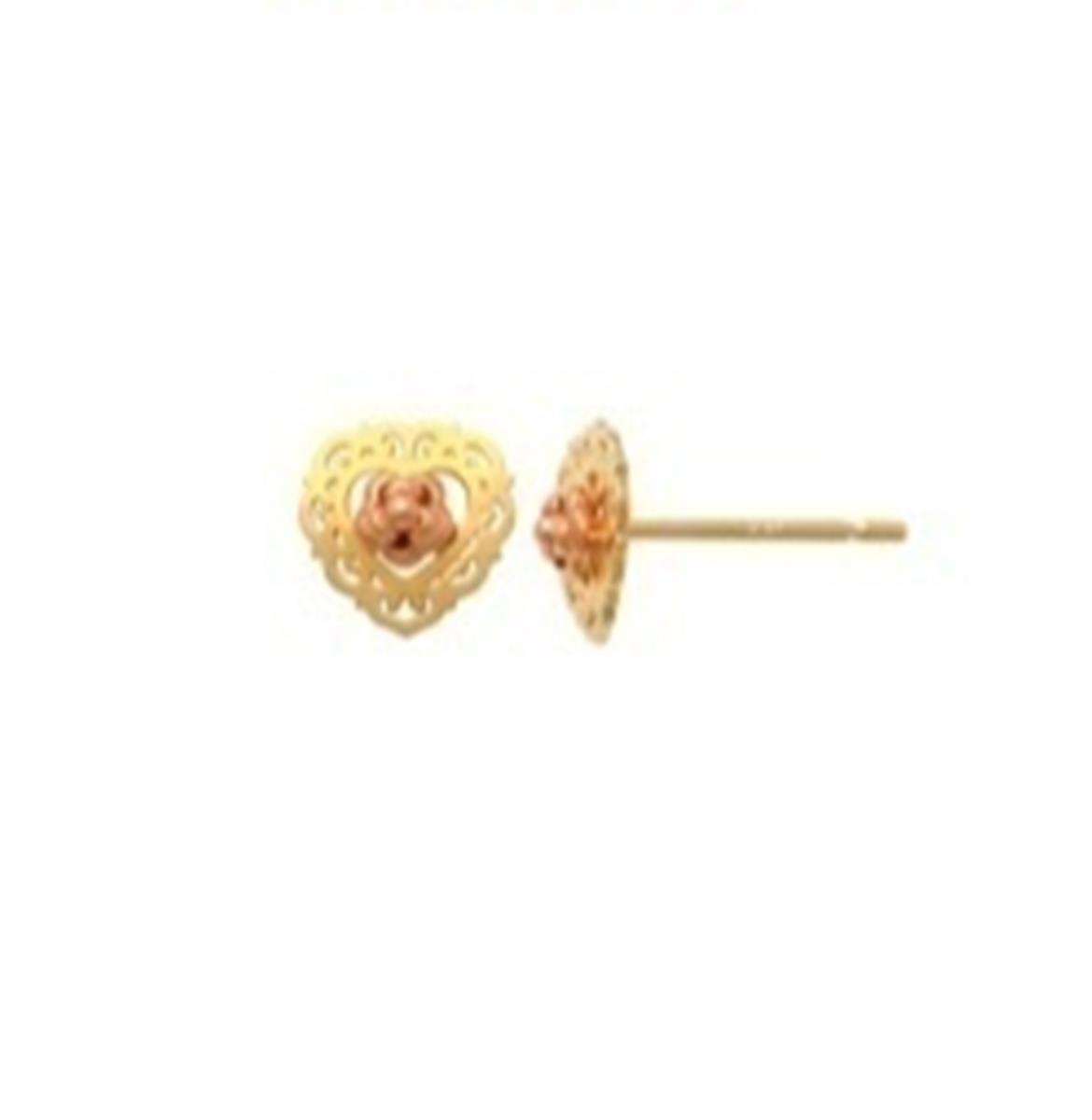 14K Yellow & Rose Gold Heart  6mm Stud Earring with Silicone Back