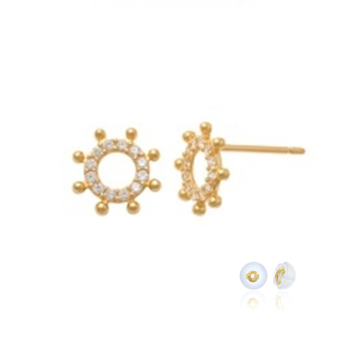 10K Yellow Gold Ship Wheel White CZ Stud Earring with Silicone Back